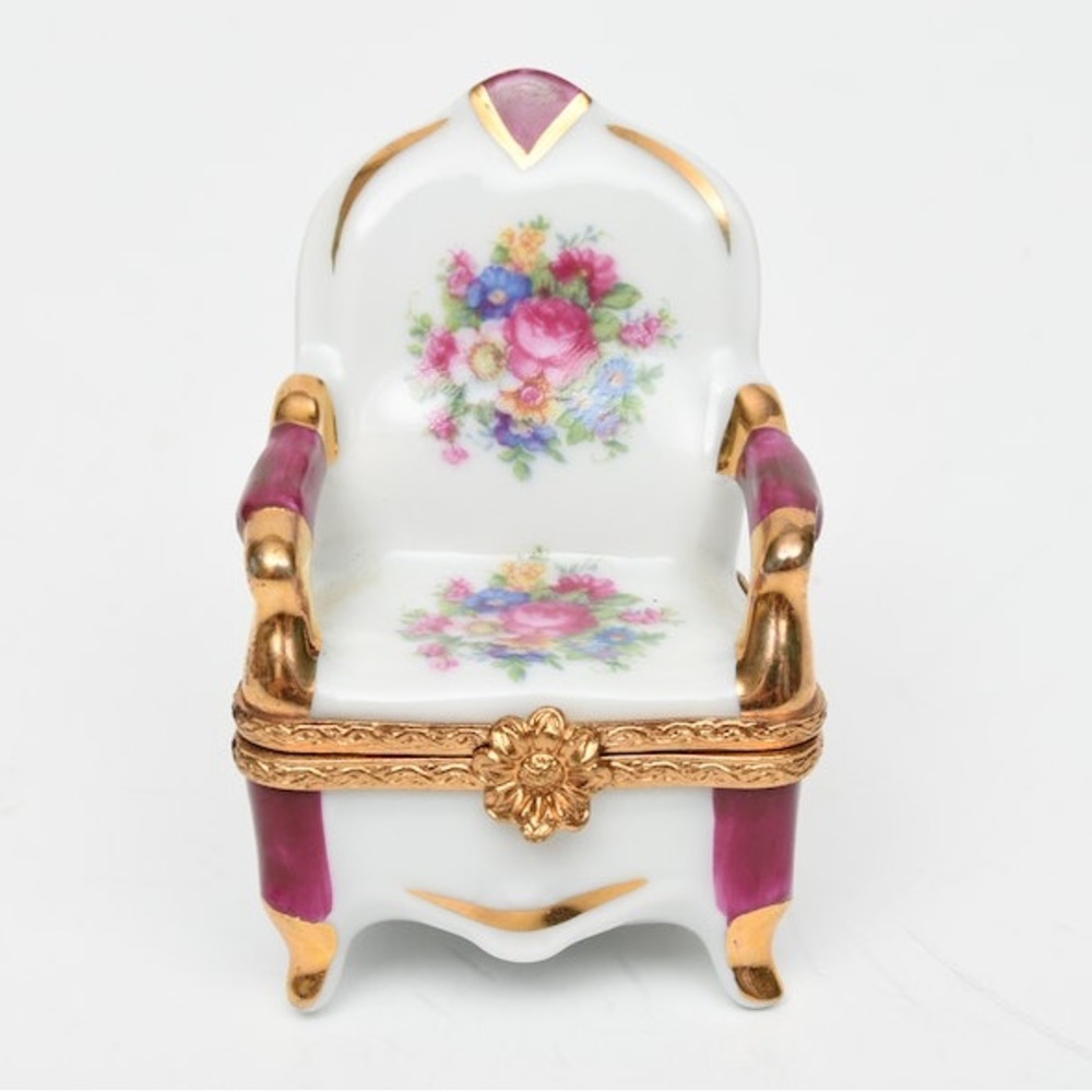 Hand Painted Limoges Chair Trinket Box